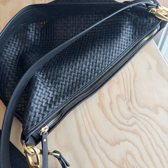 Quince Italian Leather Convertible Crescent Handwoven Shoulder Bag - Picture 3 of 9